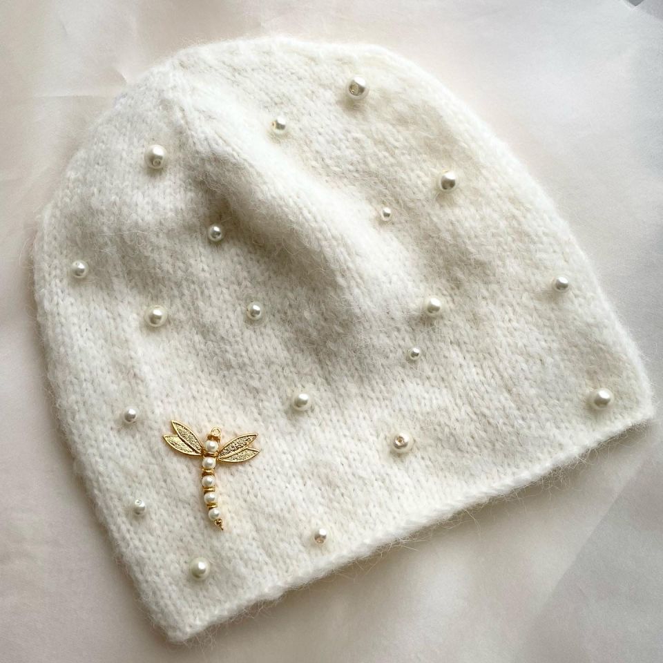 Angora Yünü El Örgüsü Vualetli Bere